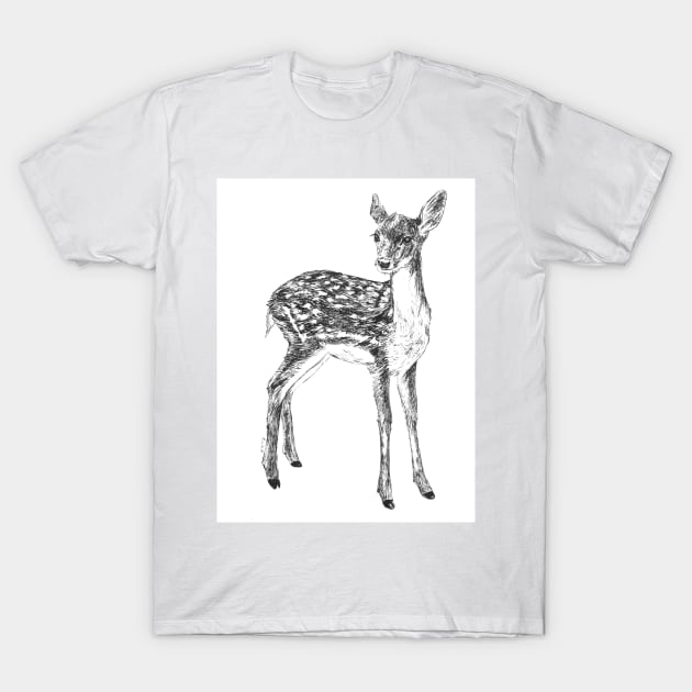 Ink drawing of a fawn T-Shirt by katerinamk